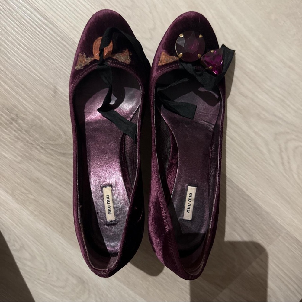 Miu Miu Deep Purple Velvet Flats with Bow